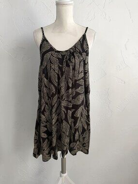 ELAN Black Cream Leaf Print Swing Dress Size XL NEW NWT